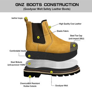 Bottes de Sécurité <span class=keywords><strong>Chelsea</strong></span> à Embout Acier pour Hommes, en Cuir <span class=keywords><strong>Nubuck</strong></span> Jaune de Vache, Chaussures de Travail de Sécurité pour la Construction et l'Usine - Product Image 2