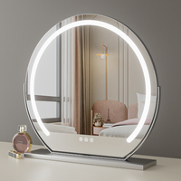 Miroir cosmétique LED rond en gros avec éclairage d'appoint à variation de luminosité tactile intelligente, miroir de maquillage encadré pour coiffeuse et table de chambre