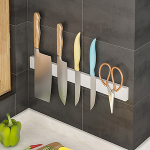 Support magnétique pour couteaux en acier inoxydable noir et blanc, aucun perçage requis pour le rangement des couteaux de cuisine - Product Image 3