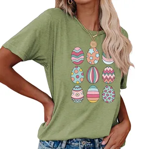 새로운 티셔츠 패션 계란 패턴 프린트 티셔츠 여성 캐주얼 라운드 넥 반소매 스팟 티셔츠