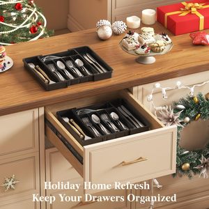 Organisateur de tiroir à couverts extensible en argent massif pour la cuisine, sans BPA, porte-couverts, fourchettes, couteaux, rangement - Product Image 3
