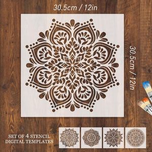 <span class=keywords><strong>Pochoir</strong></span> Mandala 12 -12 pouces, réutilisable pour <span class=keywords><strong>peinture</strong></span> sur bois, sol, mur, carrelage, meubles, pochoirs Mandala, 4 pièces - Product Image 1