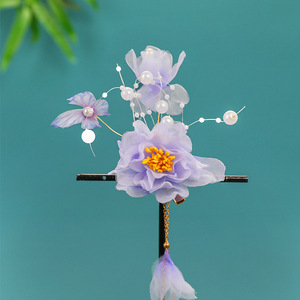 Nouvelle pince à cheveux papillon estampillée à chaud, design original de style ancien, faite à la main, super féerique et élégante, avec pompon violet, pour Hanfu - Product Image 2