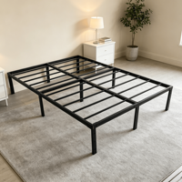 Cadre de lit en métal moderne avec lattes en acier, sommier bas pour chambre à coucher, conception durable assemblée, utilisation pour écoles, hôtels, appartements