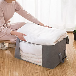 Large Foldable <b>Clothes</b> <b>Storage</b> Basket with Sturdy Non-Woven Zippers Closet Organizers for Duvet Blanket Reinforced Handle - Product Image 2