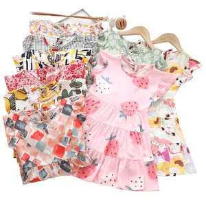 Baby Girls Summer New Rayon Cool Floral Bunny Dress Girls Cotton Silk Cake Dress