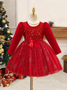 Vestido de Fiesta de Princesa con Lentejuelas Rojas Brillantes para Niñas, de Poliéster, Manga Larga, para Navidad - Product Image 4