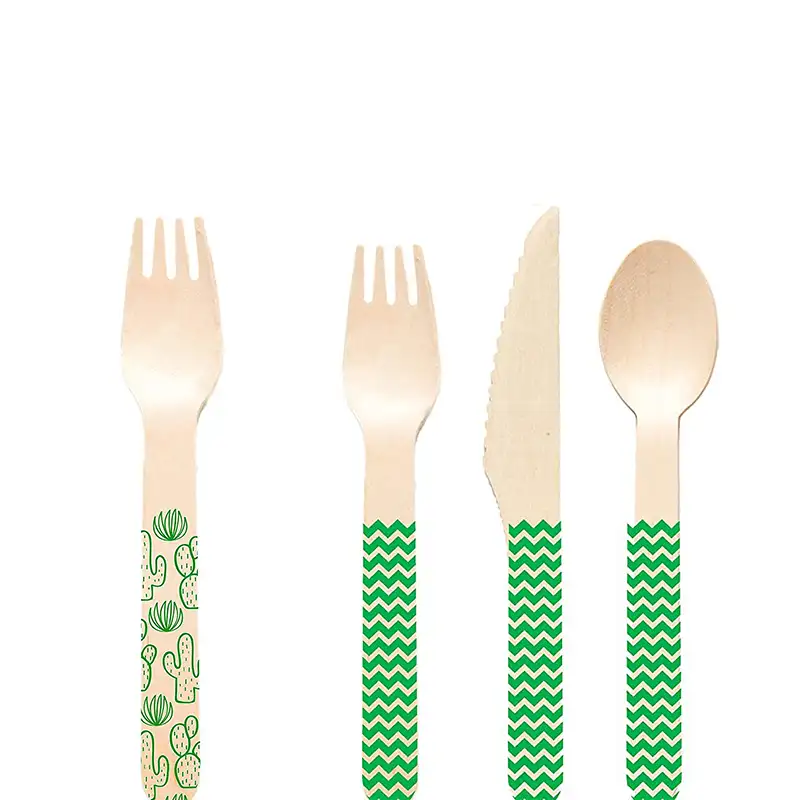 Disposable Printing Hot stamp Branding wooden fork and spoon restaurant disposable cutlery