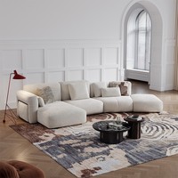 Ensemble de canapés sectionnels de style moderne et crémeux, grande taille, en tissu chenille tissé croisé, avec ottoman, pour le salon