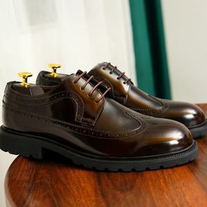 Chaussures habillées de mariage pour hommes en promotion – Chaussures Oxford à semelle épaisse en cuir véritable brillant – Mocassins pour hommes - Product Image 5