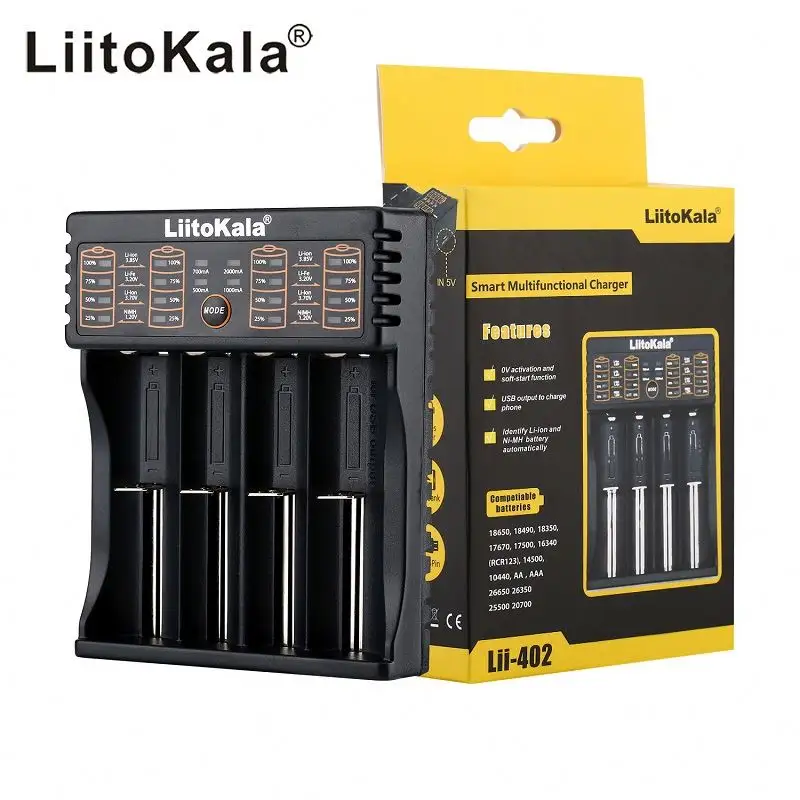 Lii-402 18650 зарядное устройство LiitoKala для 18650 26650 21700 18350 14500 AA AAA батарея IMR 4,35 V Li-ion4.2V LifePo4 3,65 V