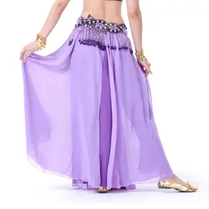 Falda de gasa de doble abertura para danza del vientre, vestido largo para danza del vientre, actuación en escenario, para adultos