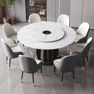 Bàn ăn tròn kiểu dáng hiện đại với mặt bàn đá bền chắc và chân gỗ, điểm nhấn thép mạ vàng cho nội thất nhà ở hiện đại - Product Image 4