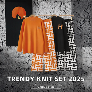 Ensemble haut et jupe en tricot à motifs géométriques décontractés pour femmes, manches longues, taille plus, 100% polyester, lavable - Product Image 2