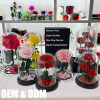 Fleurs séchées éternelles préservées sous cloche en verre avec taille et source de lumière personnalisables - Cadeau longue durée pour toutes les occasions