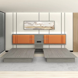 ชุดเฟอร์นิเจอร์ห้องนอนโรงแรม 3 ดาว สไตล์โมเดิร์น ผลิตตามสั่งจากโรงงาน (OEM/ODM) เตียงคู่พร้อมหัวเตียงและโต๊ะข้างเตียง ทำจากไม้อัดเอ็มดีเอฟ แข็งแรงทนทาน - Product Image 6