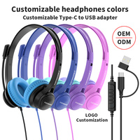Casque filaire pour centre d'appels avec contrôle intégré USB, écouteurs de bureau IPX4, personnalisable OEM, vente en gros directe usine