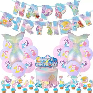 Palmy sirène princesse thème fête décor <span class=keywords><strong>anniversaire</strong></span> papier bannière feuille ballon gâteau Topper décoration <span class=keywords><strong>petite</strong></span> sirène fête fournitures - Product Image 1