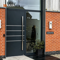 Porte d'entrée noire moderne avec panneaux latéraux, double vitrage, pour extérieur de maison, sécurité résidentielle
