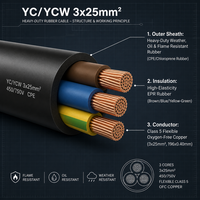 Câble électrique en caoutchouc YC YCW 3x25mm2, 3 conducteurs, 450/750V, cuivre, haute résistance, pour machines triphasées