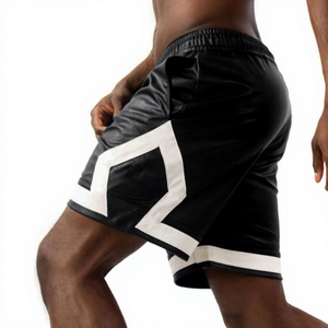 Pantalones Cortos Deportivos de Satén Negro para Hombre con Franja Lateral Blanca, Cintura con Cordón Ajustable, Estilo Deportivo, Secado Rápido, Corte Medio - Product Image 6