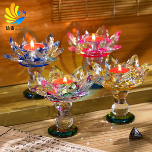 Dazzle Crystal Lotus Candle Holder Colorful Religious Offering Lamp Heat Resistant Windproof <b>Candlestick</b> For Buddhist Use - Product Image 2