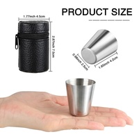 4 Pcs/Set Mini verre à liqueur en acier inoxydable 30ml poli Verres à vin avec housse en cuir pour la maison Cuisine Bar