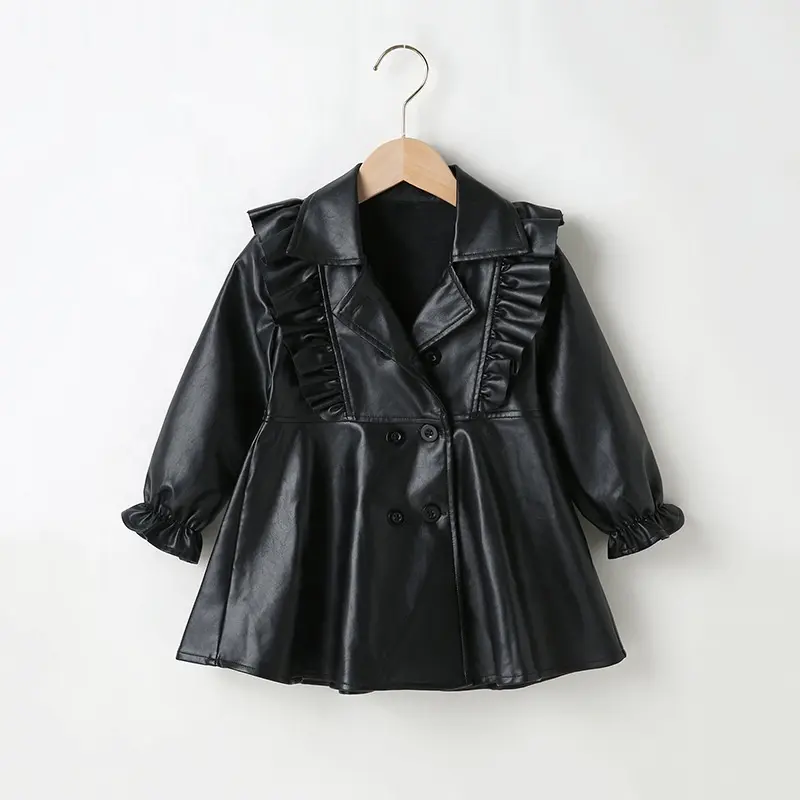 2022 Spring Autumn Baby Girl Clothing Leather Dress Fashion Long European American PU Jacket Children Coats