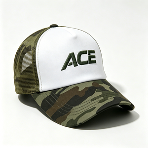 Casquette de baseball unisexe personnalisée ACE brodée, motif camouflage, deux tons, devant blanc, dos en maille, 5 panneaux, printemps/été, sports de plein air - Product Image 2