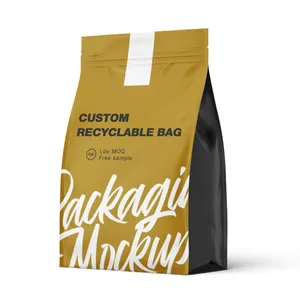 Bolsa de fondo plano con cierre de cremallera, materiales de PE reciclable personalizados, impermeable, resellable, para embalaje de café