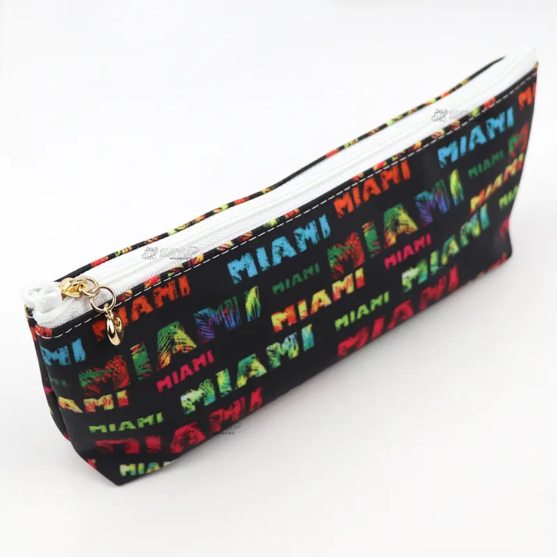 Custom Logo Polyester Waterproof Gift Girls Kids Office School Zipper Pencil Case Pouch Pencil Bags