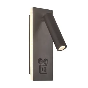 Luminária de parede moderna para hotel, lâmpada de leitura preta para sala de estar, quarto, cabeceira, arandela com USB e tipo C, ideal para uso interno, em oferta