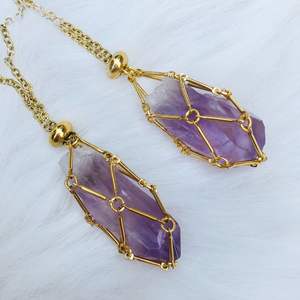 Collier ajustable en pierre naturelle de guérison Collier à chaîne en <span class=keywords><strong>maille</strong></span> d'acier inoxydable Collier à pendentif en pierre de cristal - Product Image 5