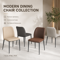 Chaise de salle à manger rembourrée moderne avec dossier incurvé et pieds en métal noir, qualité commerciale pour hôtel et restaurant