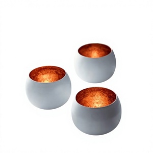 3 Pcs Round Copper Tea Light Holders <b>White</b> Metal Candle Jars for Decorative <b>Desk</b> Organizers Home Decor - Product Image 1