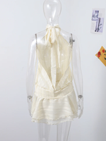 Robe d'été 2026 tendance pour femme, mini-robe sexy à lacets, sans manches, dos nu, avec volants, pour la plage ou les soirées