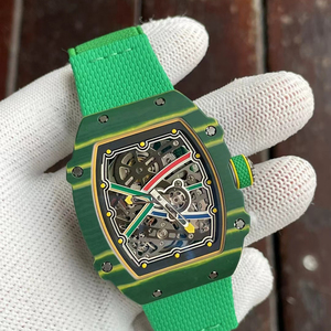 Reloj Mecánico Ultrafino Verde de 7.8mm con Caja Tonneau Rm6702, Correa de Goma, Fibra de Carbono, Esfera con Indicador de las 7 en Punto, Resistente al Agua - Product Image 1