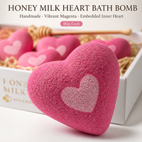 Bombe de bain personnalisée en forme de cœur à l'extrait de vanille et de miel, 80g, à base de plantes, faite à la main, rose, hydratante, chaude, aromatique, cadeau, étiquette OEM