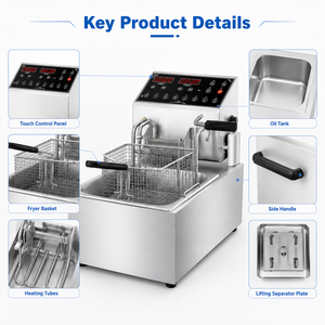 Freidora Eléctrica Comercial Automática con Elevación Automática, 6L, 3.5KW, de Acero Inoxidable, de Sobremesa, con Temporizador de Pantalla Táctil - Product Image 4