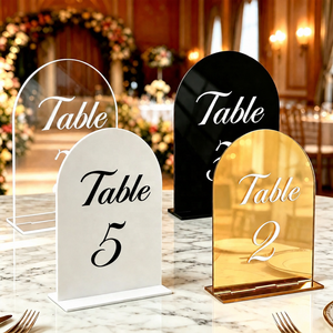 Custom <b>Acrylic</b> Wedding <b>Table</b> Numbers with Stands Arch <b>Table</b> Number <b>Signs</b> 5x7 Inch Clear Black Gold Mirror Party Reception Decor - Product Image 1