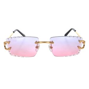 Premium Unisex Fashion Sunglasses Rimless Design with Mirrored Lenses and Luxury Diamond Inspired Detailing - Product Image 3