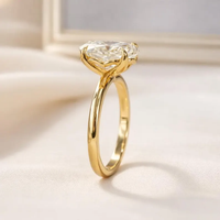 Anillo de Compromiso con Diamante Cultivado en Laboratorio de 0.5-3CT, Corte Ovalado, Cuatro Puntas, Tipo Pétalo, Oro Sólido de 10K/14K/18K, Certificado IGI, CVD/HPHT, Personalizado