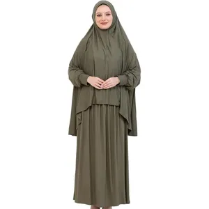 Robe de prière douce Prien pour femmes, ensemble abaya hijab musulman, tenue de prière longue en coton turc, vêtements islamiques pour le Ramadan OEM - Product Image 5