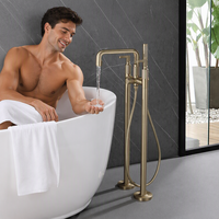 Robinet de baignoire mural en laiton brossé doré, double usage eau froide et chaude, avec douchette pluie pivotante à 360 degrés, vente en gros