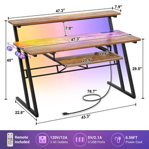 Bureau <span class=keywords><strong>de</strong></span> studio musical, poste <span class=keywords><strong>de</strong></span> production musicale avec prises <span class=keywords><strong>de</strong></span> courant et éclairage LED, table <span class=keywords><strong>de</strong></span> studio d'enregistrement pour producteurs musicaux - Product Image 3
