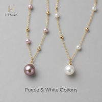 Collier Pendentif Chaîne à Maillons en Alliage de Qualité AAA Exquise avec Grande Perle Edison de 10-11mm, Violet et Blanc, pour Femme