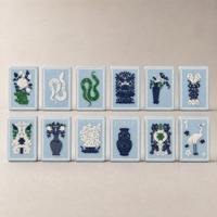 Tuiles de Mahjong en Acrylique Style Porcelaine Bleue et Blanche, Jeu de Société Chinois Personnalisé Gravé pour 3, 4 ou 6 Joueurs