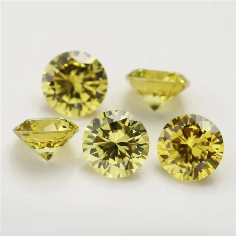 Wholesale high quality cz stone round 3a bright cut olive yellow cubic zirconia price