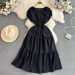 Robe d'été à col plissé de Style doux français Tunique vintage Robe midi plissée pour femmes Robe en dentelle <span class=keywords><strong>Empire</strong></span> avec motif solide - Product Image 6