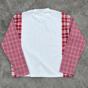 Camisetas de Manga Larga para Hombre 100% Algodón, con Lavado Ácido, Diseño Vintage, Estampadas, Oversize, con Empalmes a Cuadros Personalizados - Product Image 2